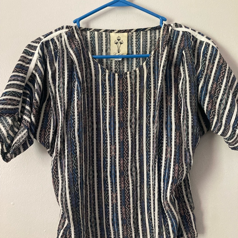 Indie Designer Eskell Striped Pattern Batwing Crop Top XS